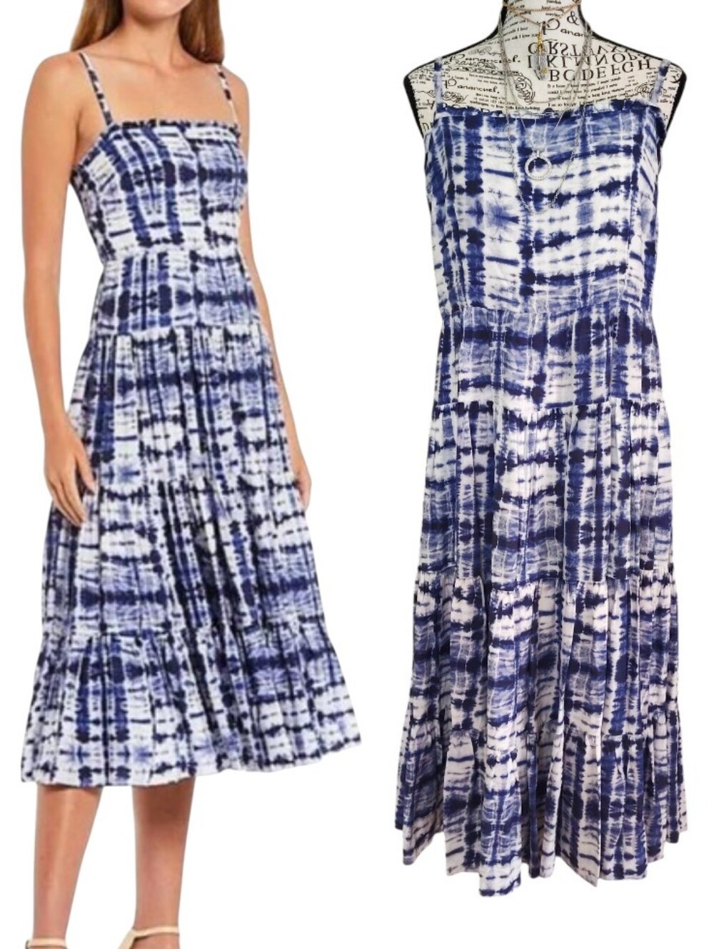 Alex Marie Blue Tie Dye Sleeveless Tiered Midi Dress SZ 10 Boho Peasant
